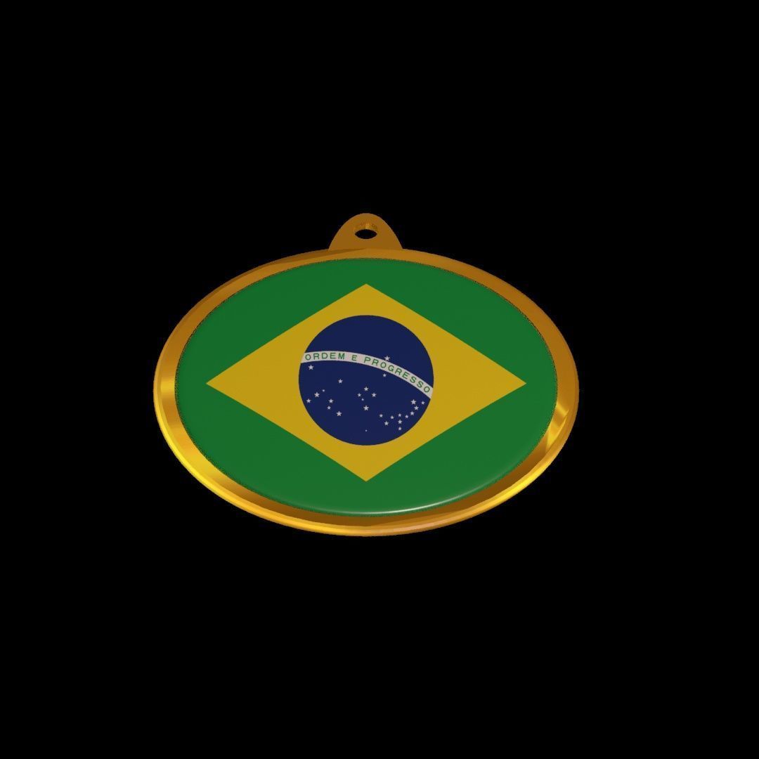 Golden Brazil Medal Badge 3D model_16