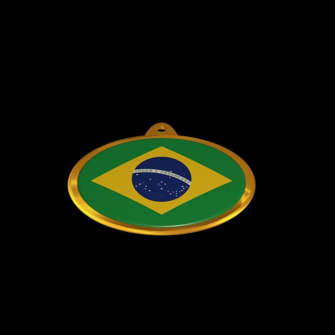 Golden Brazil Medal Badge 3D model_21