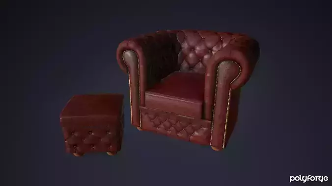 Leather Armchair Chesterfield Sofa and Foot Stool - Game Ready