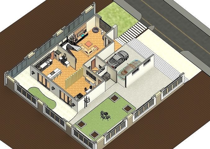 3 Bedroom Modern villa 3D model 6