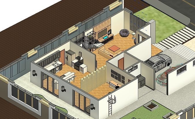 3 Bedroom Modern villa 3D model 4