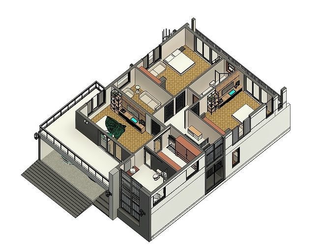 3 Bedroom Modern villa 3D model 3
