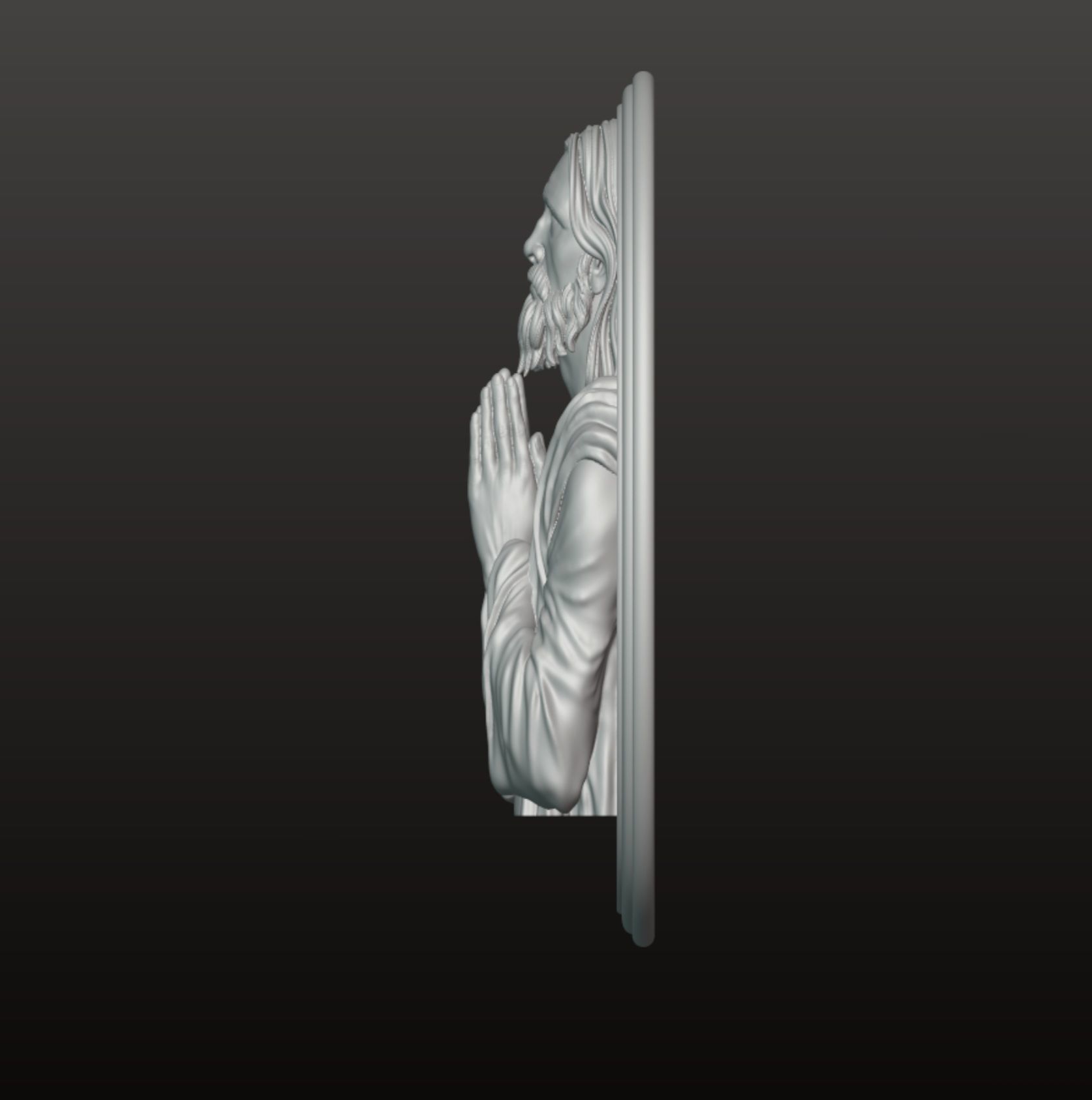 Jesus praying high relief  3D print model_3