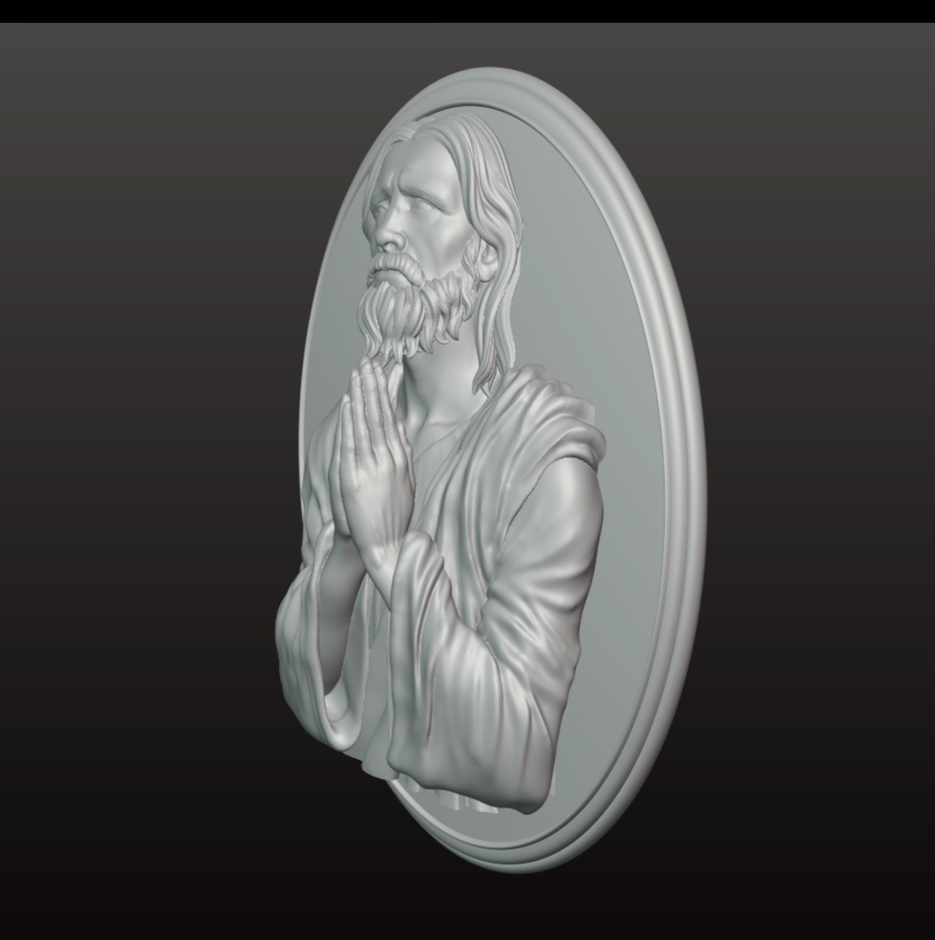 Jesus praying high relief  3D print model_2