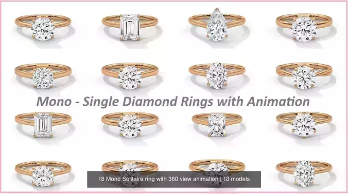 18 Mono Solitaire ring with 360 view animation 3D Model Collection