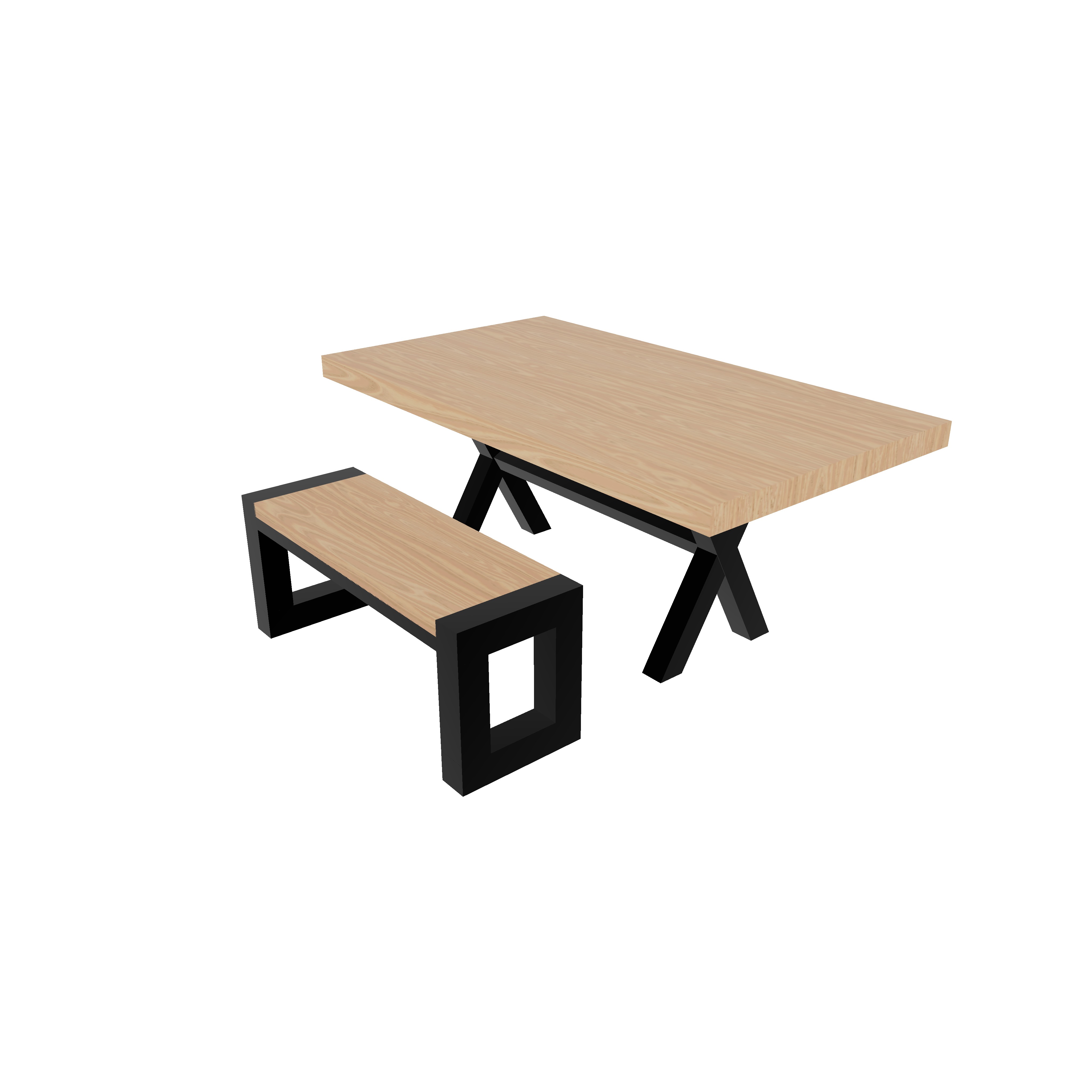 Loft Style Table and Bench 3D model_1