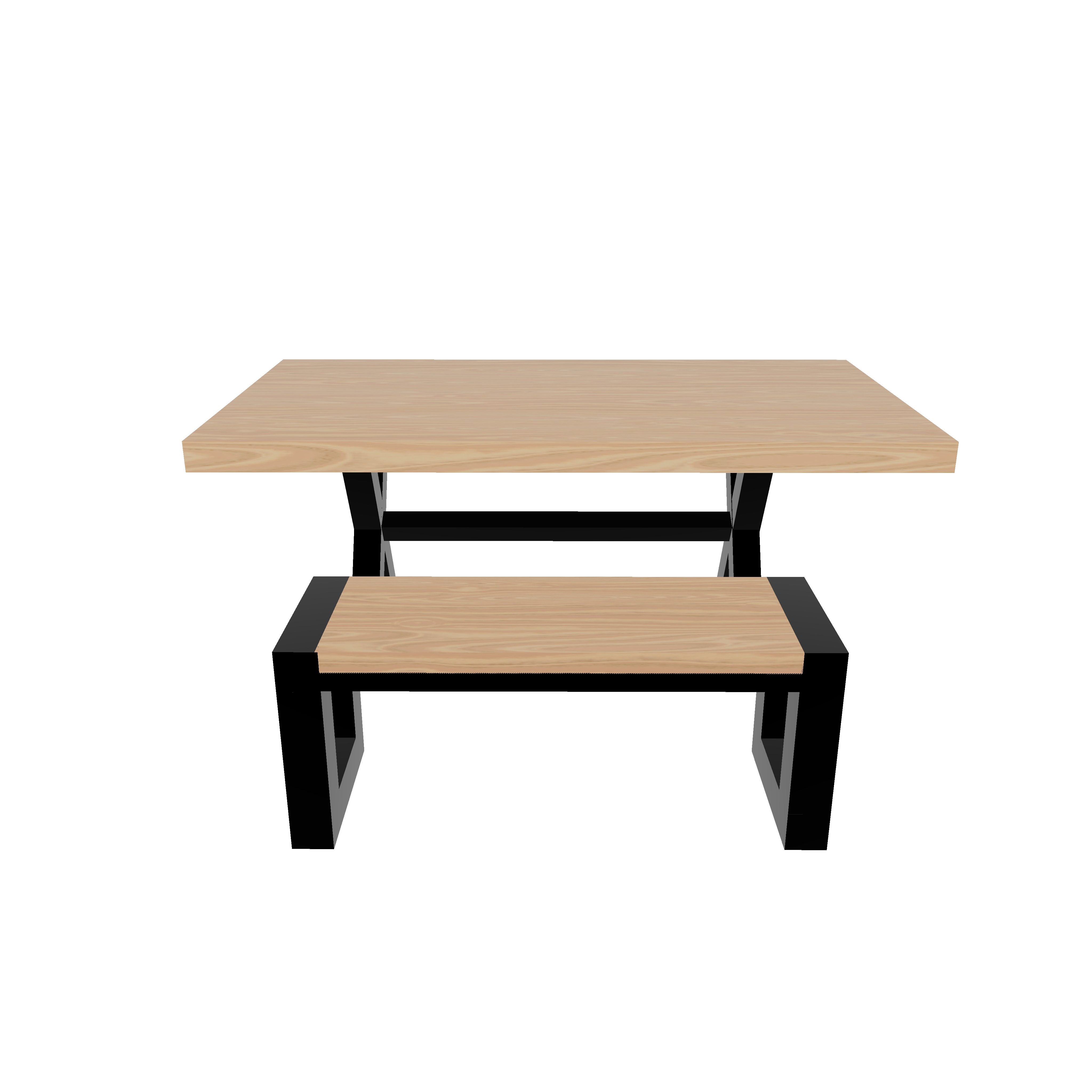 Loft Style Table and Bench 3D model_2