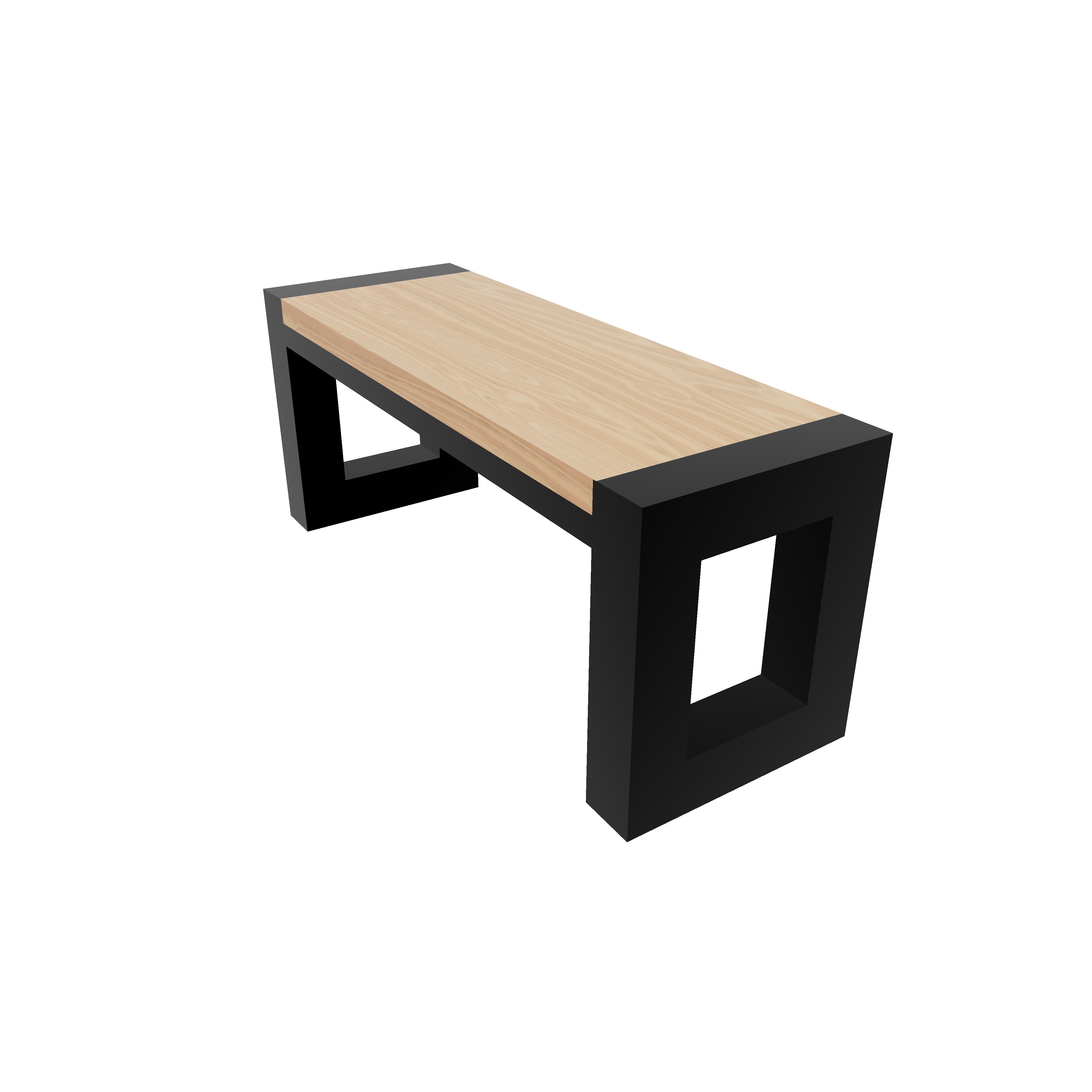 Loft Style Table and Bench 3D model_4