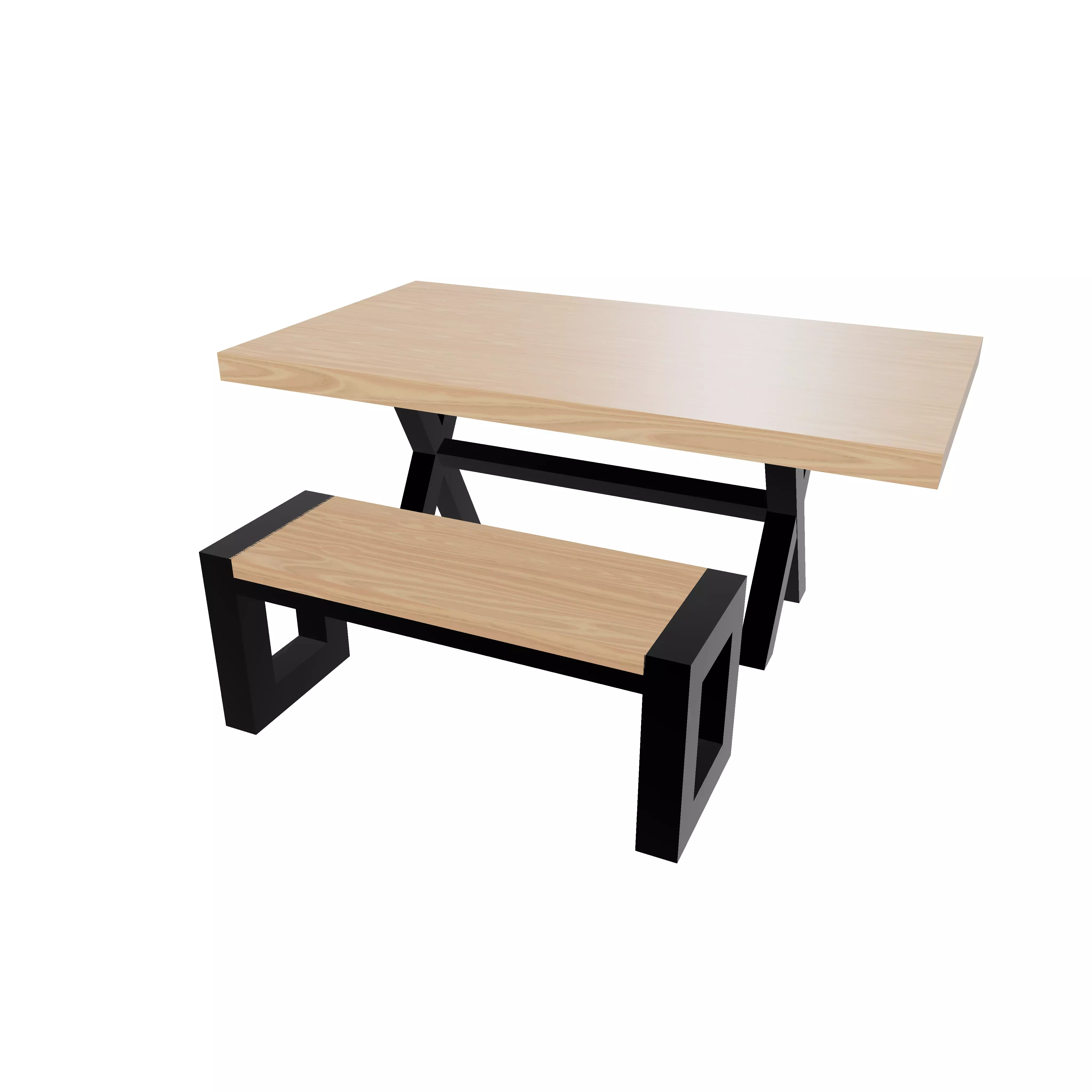Loft Style Table and Bench 3D model_0