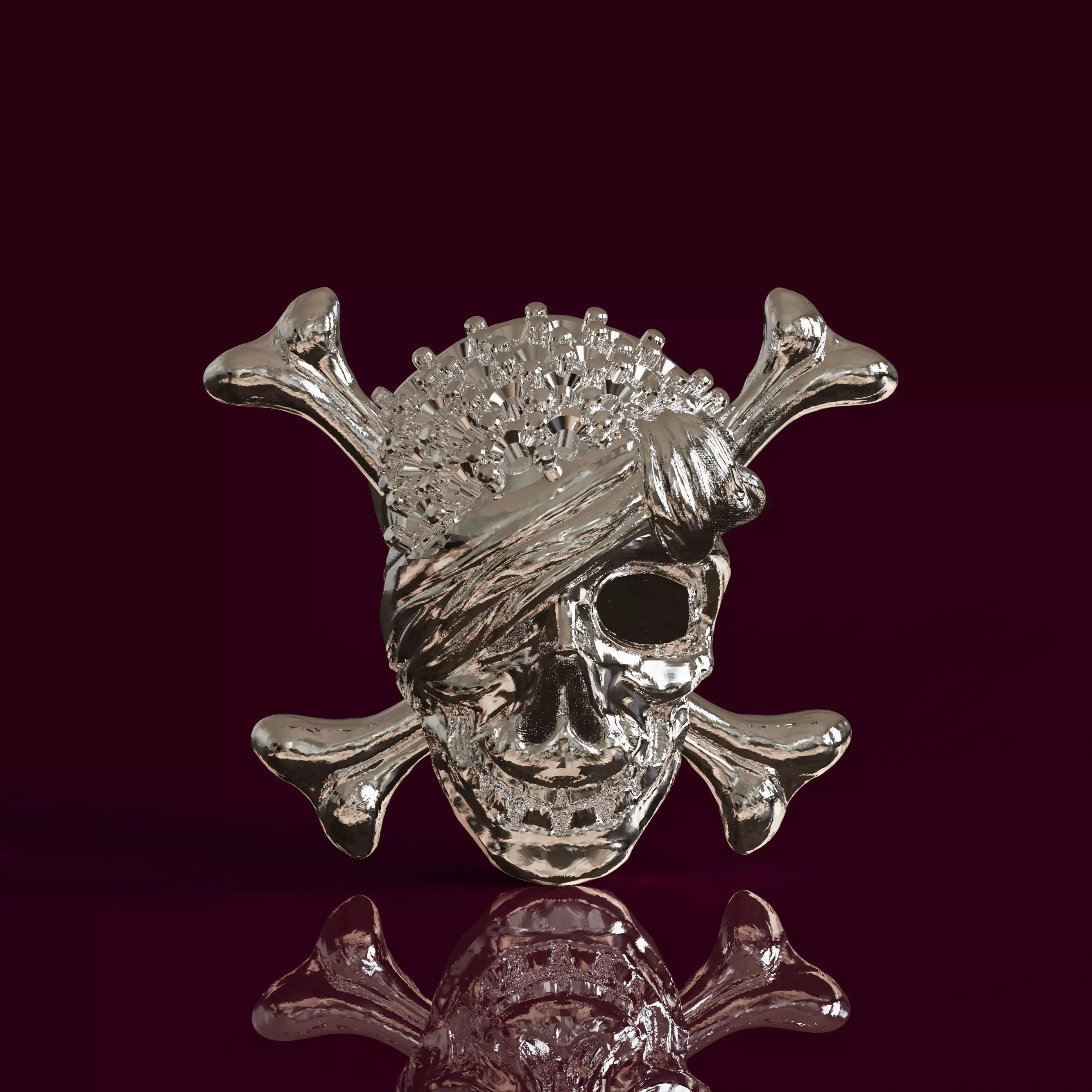 Pirate Skull Brooch Intricate Gothic Treasure   3D Model 3D print model_0