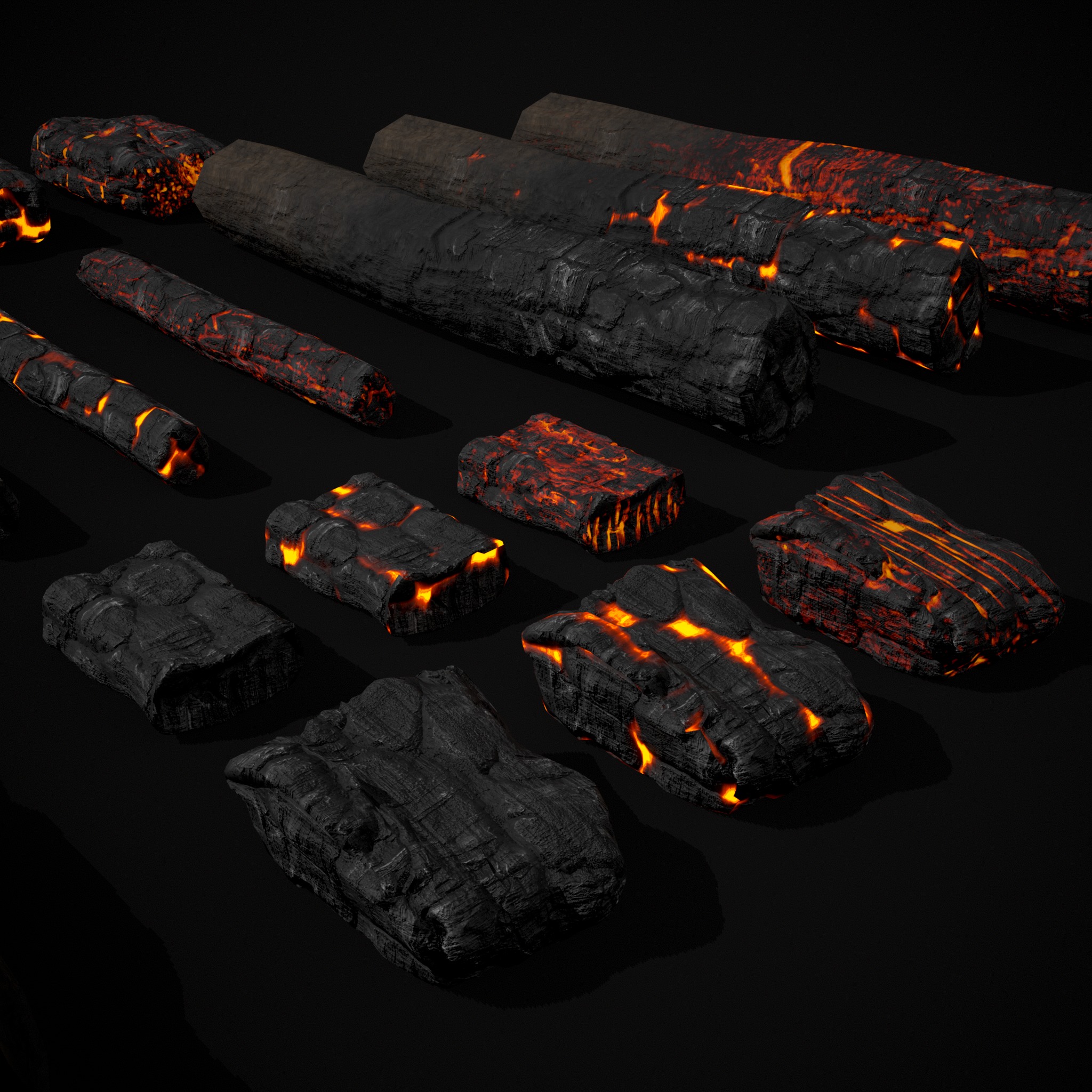 Wood Burnt Coals Low-poly 3D model_19
