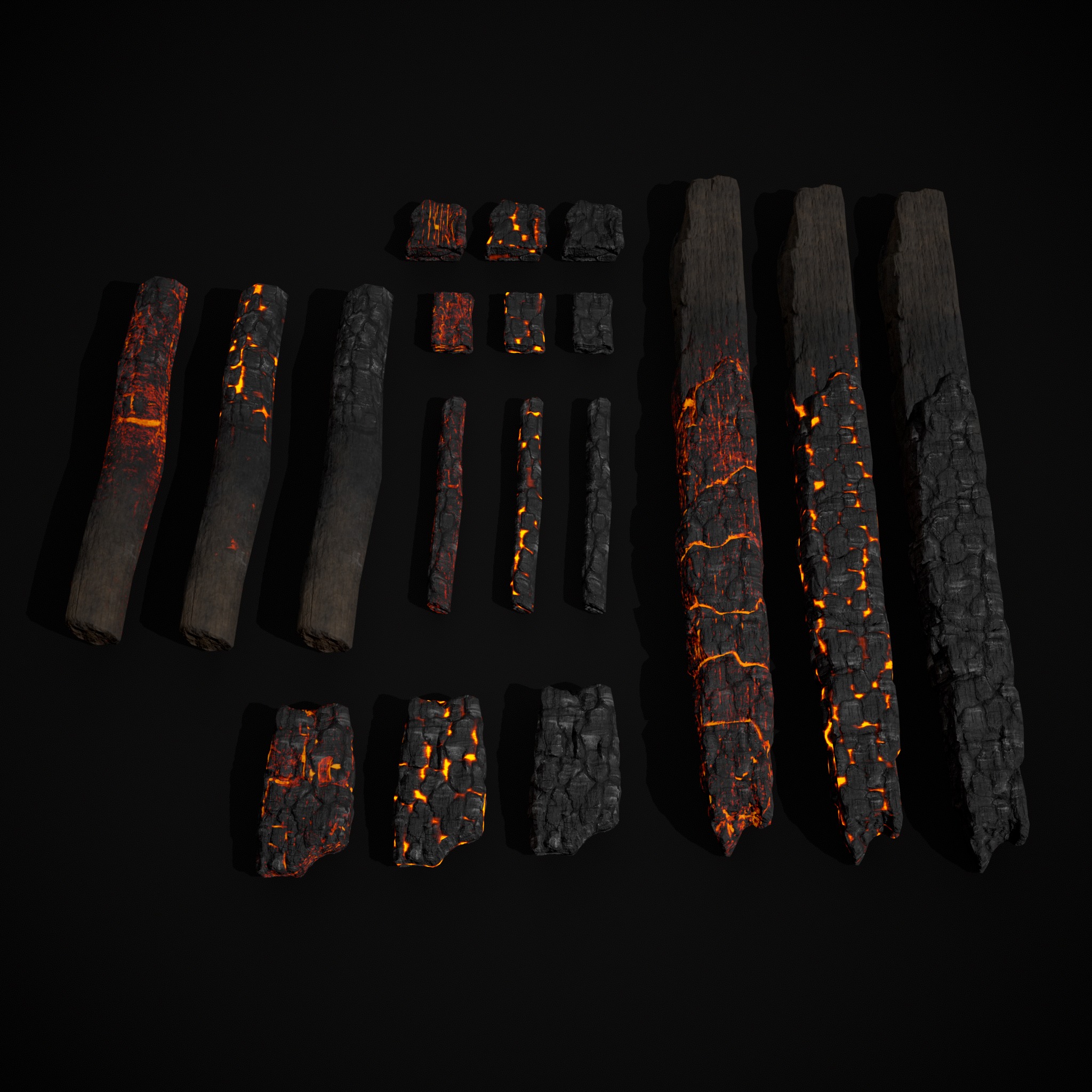 Wood Burnt Coals Low-poly 3D model_7