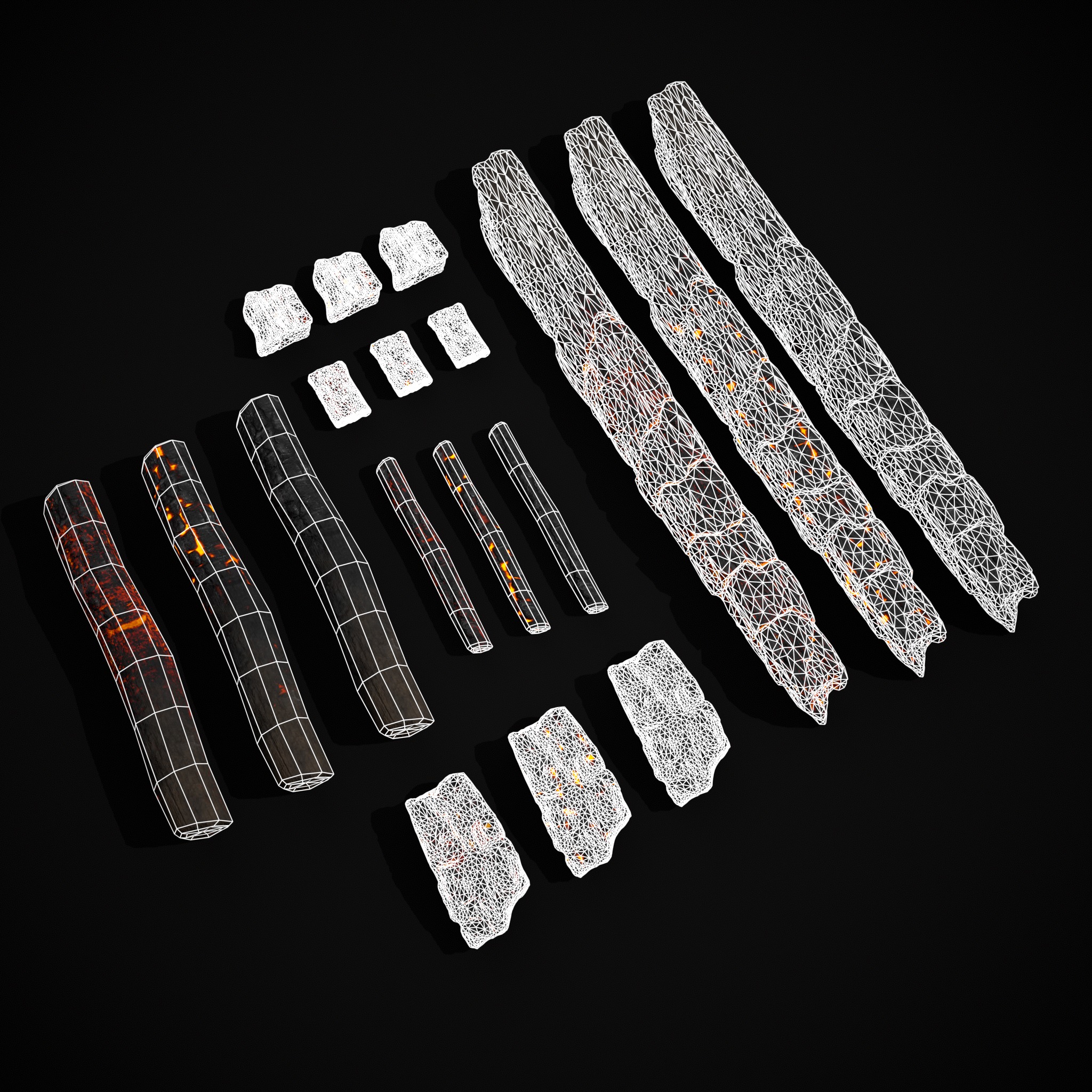Wood Burnt Coals Low-poly 3D model_30