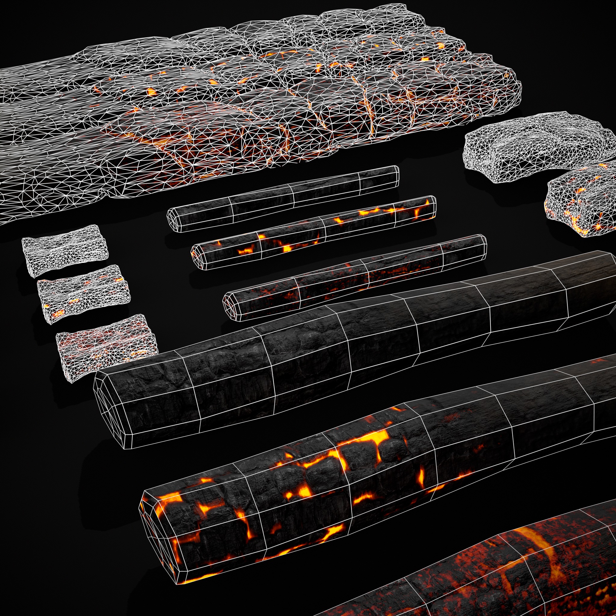Wood Burnt Coals Low-poly 3D model_14