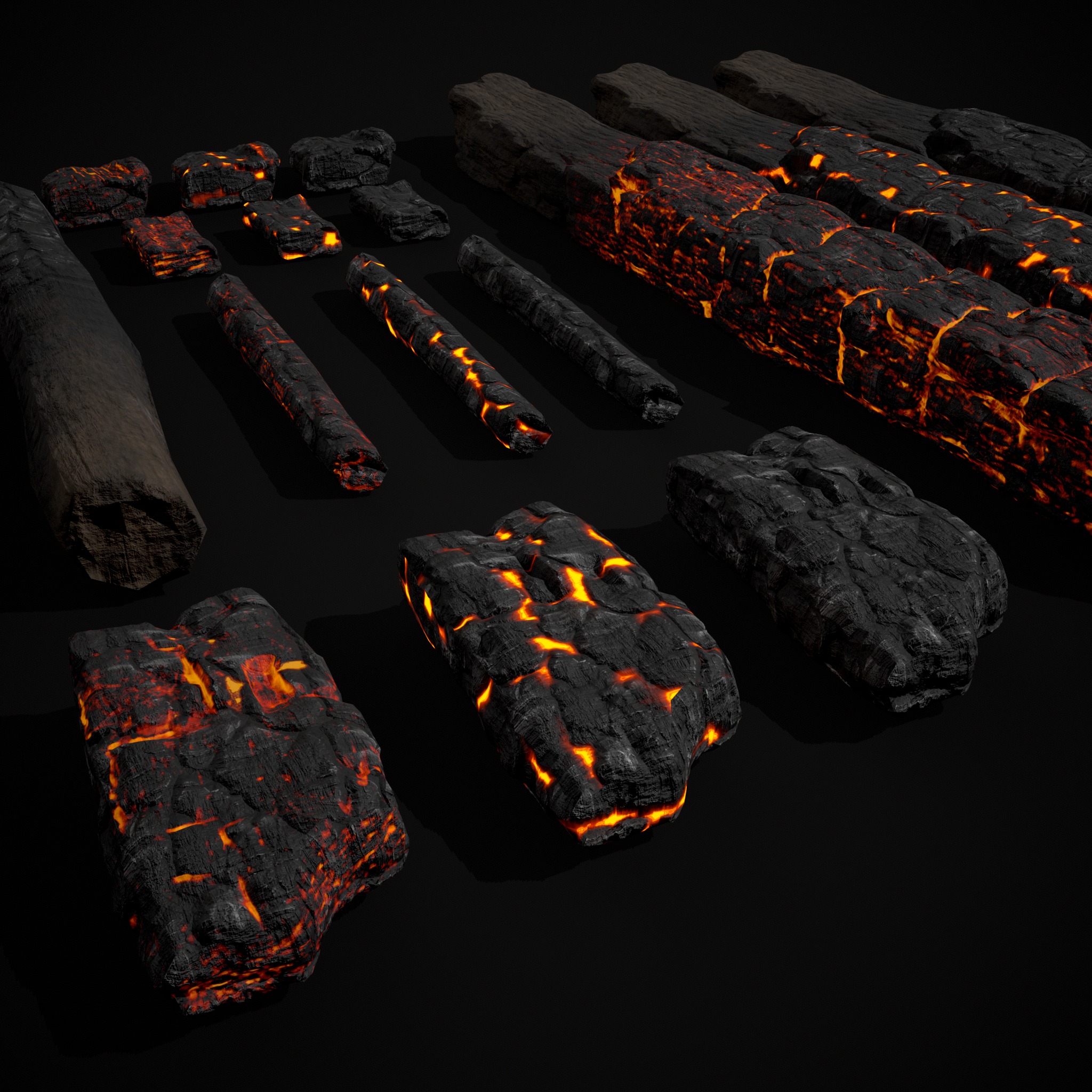 Wood Burnt Coals Low-poly 3D model_15