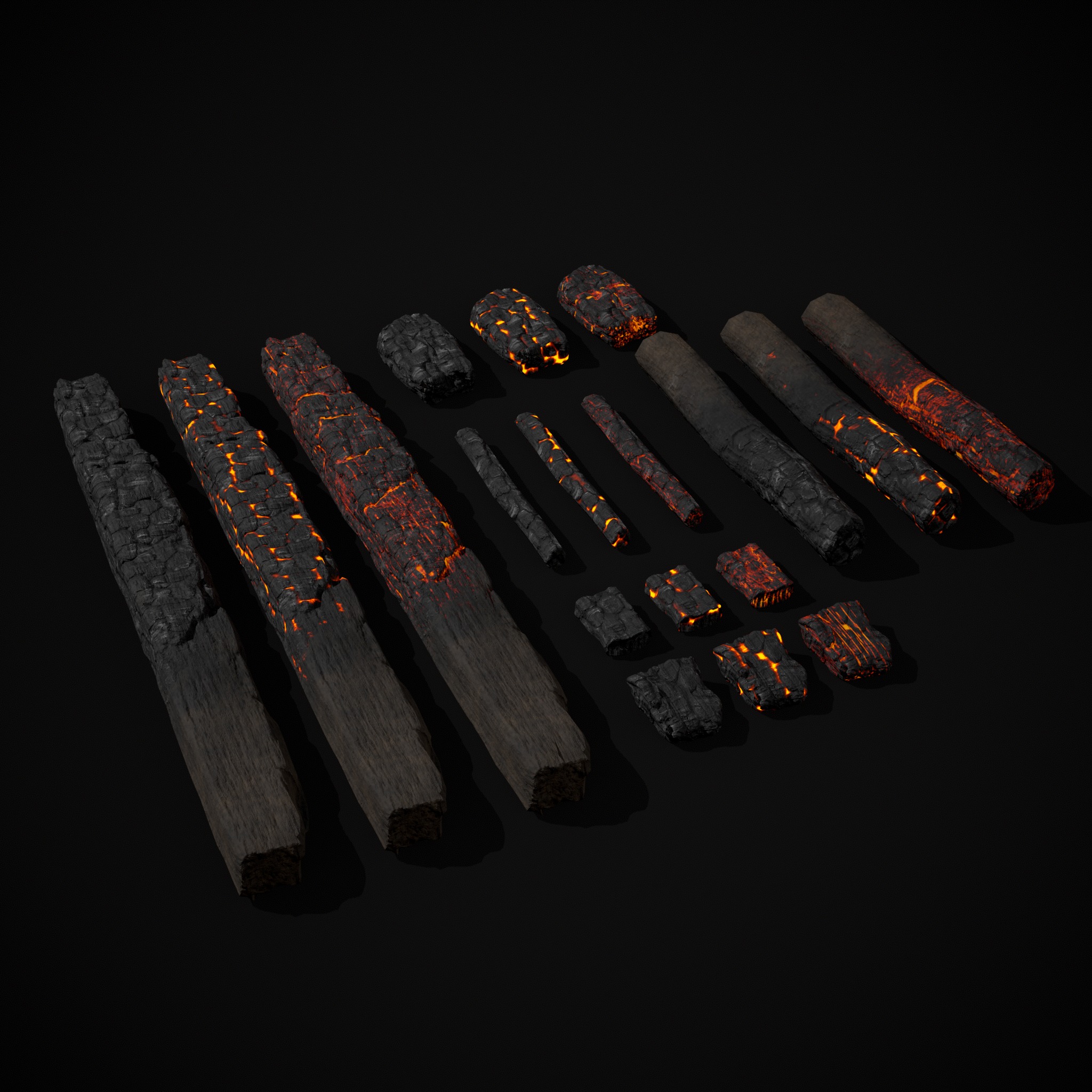 Wood Burnt Coals Low-poly 3D model_5