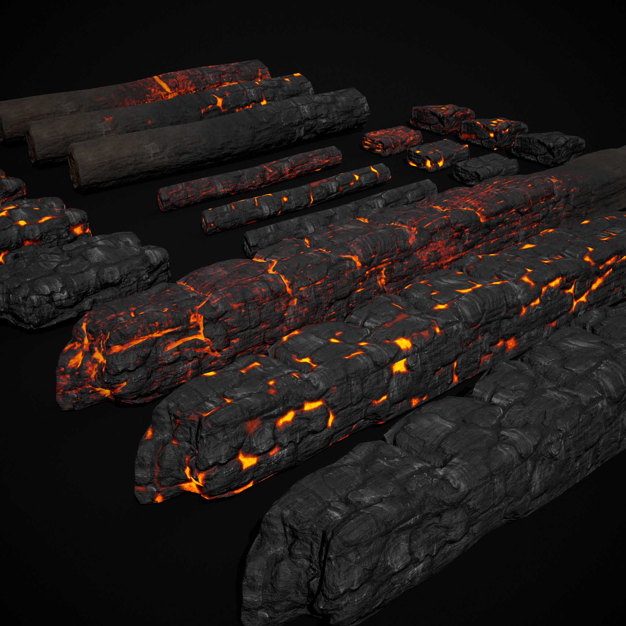 Wood Burnt Coals Low-poly 3D model_11