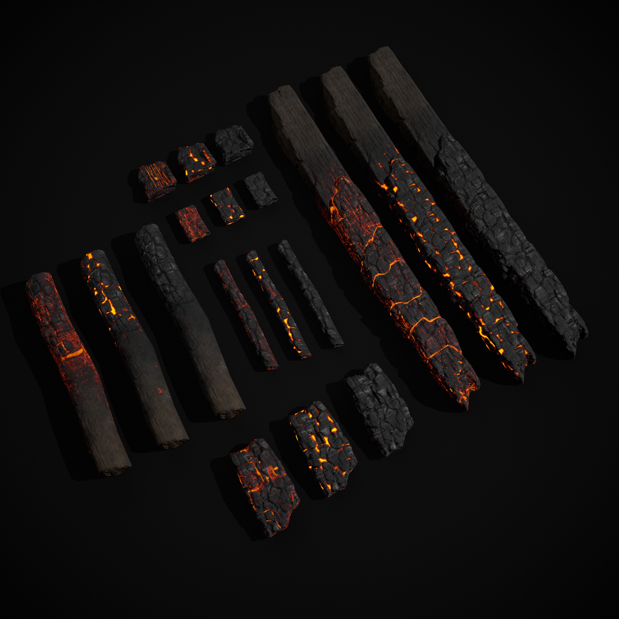 Wood Burnt Coals Low-poly 3D model_29