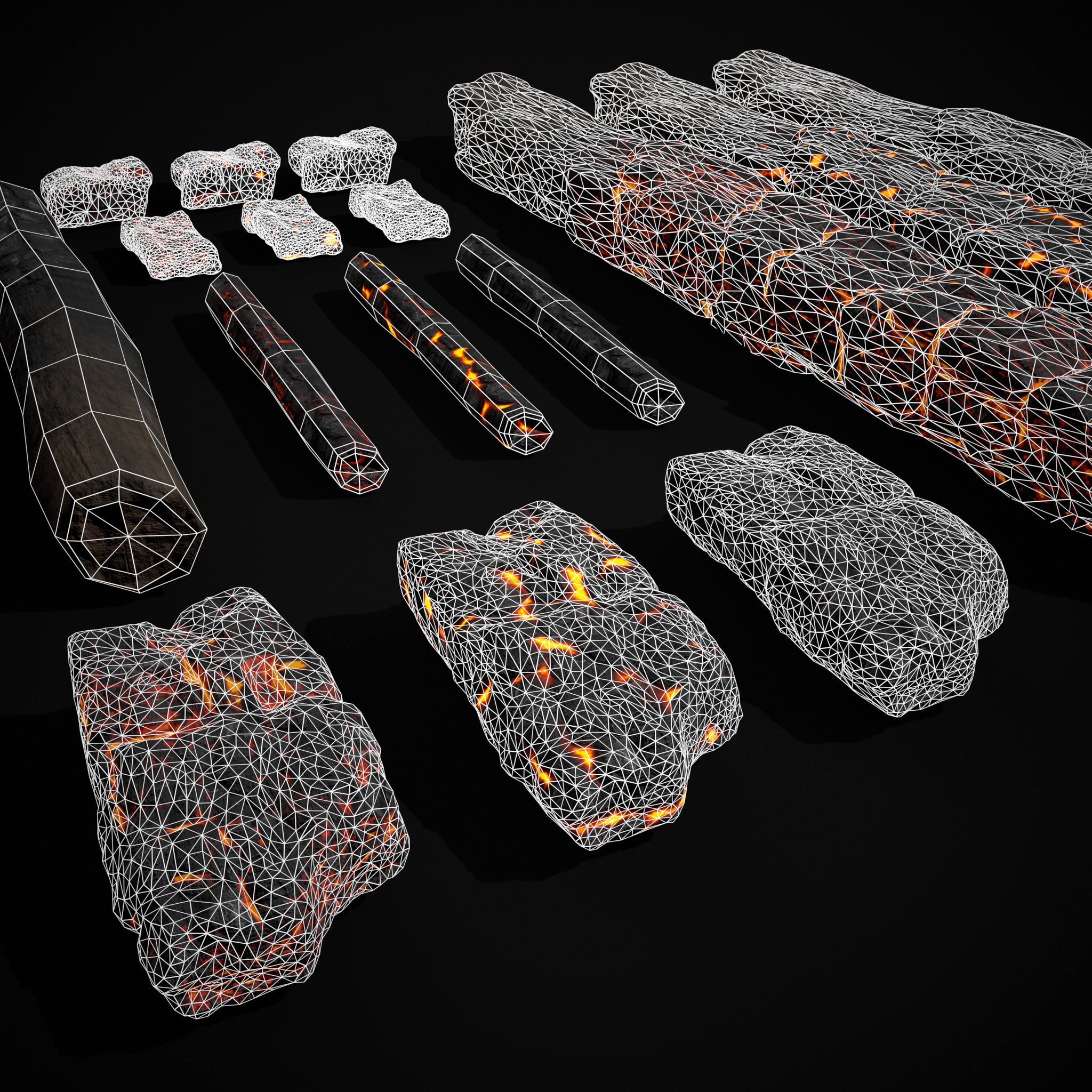 Wood Burnt Coals Low-poly 3D model_16