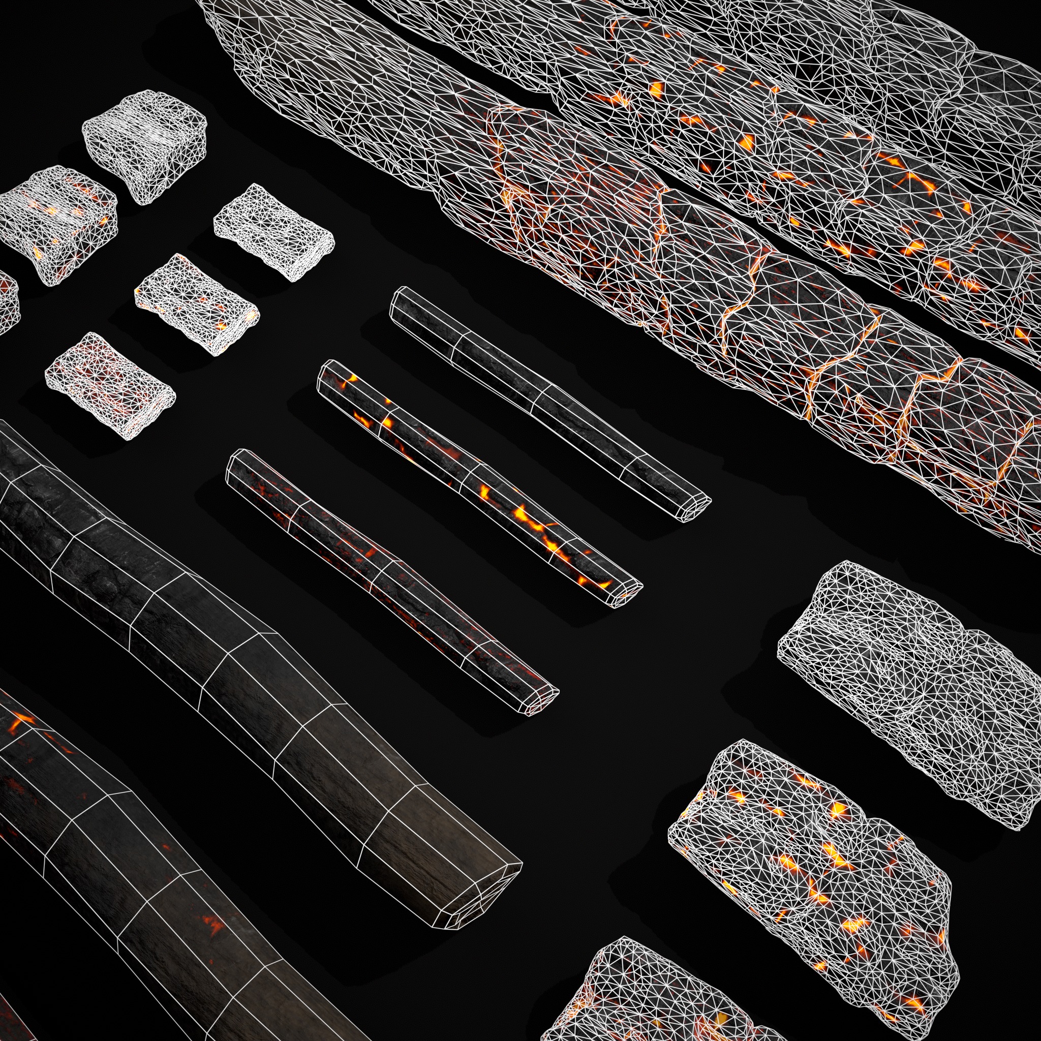Wood Burnt Coals Low-poly 3D model_10