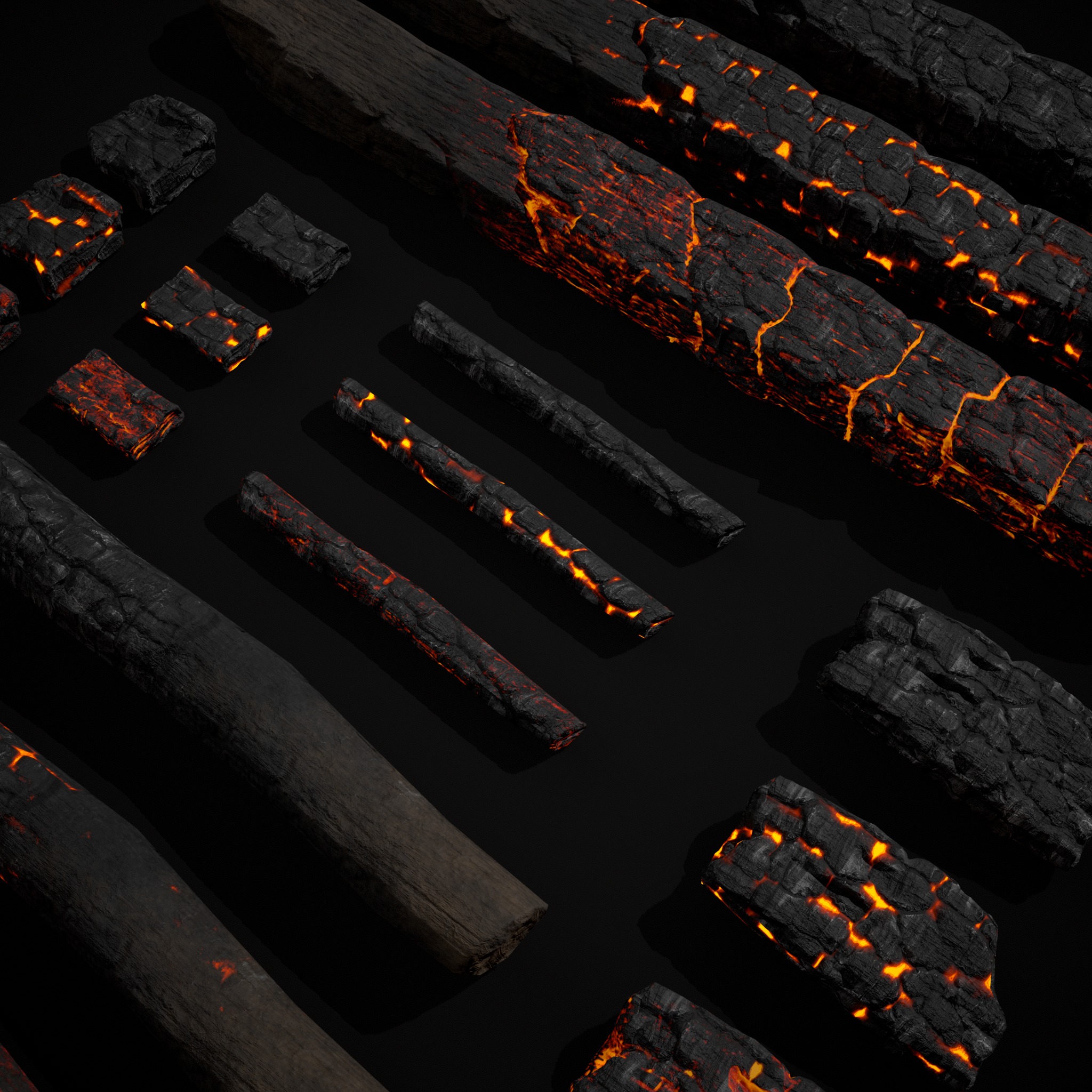 Wood Burnt Coals Low-poly 3D model_9
