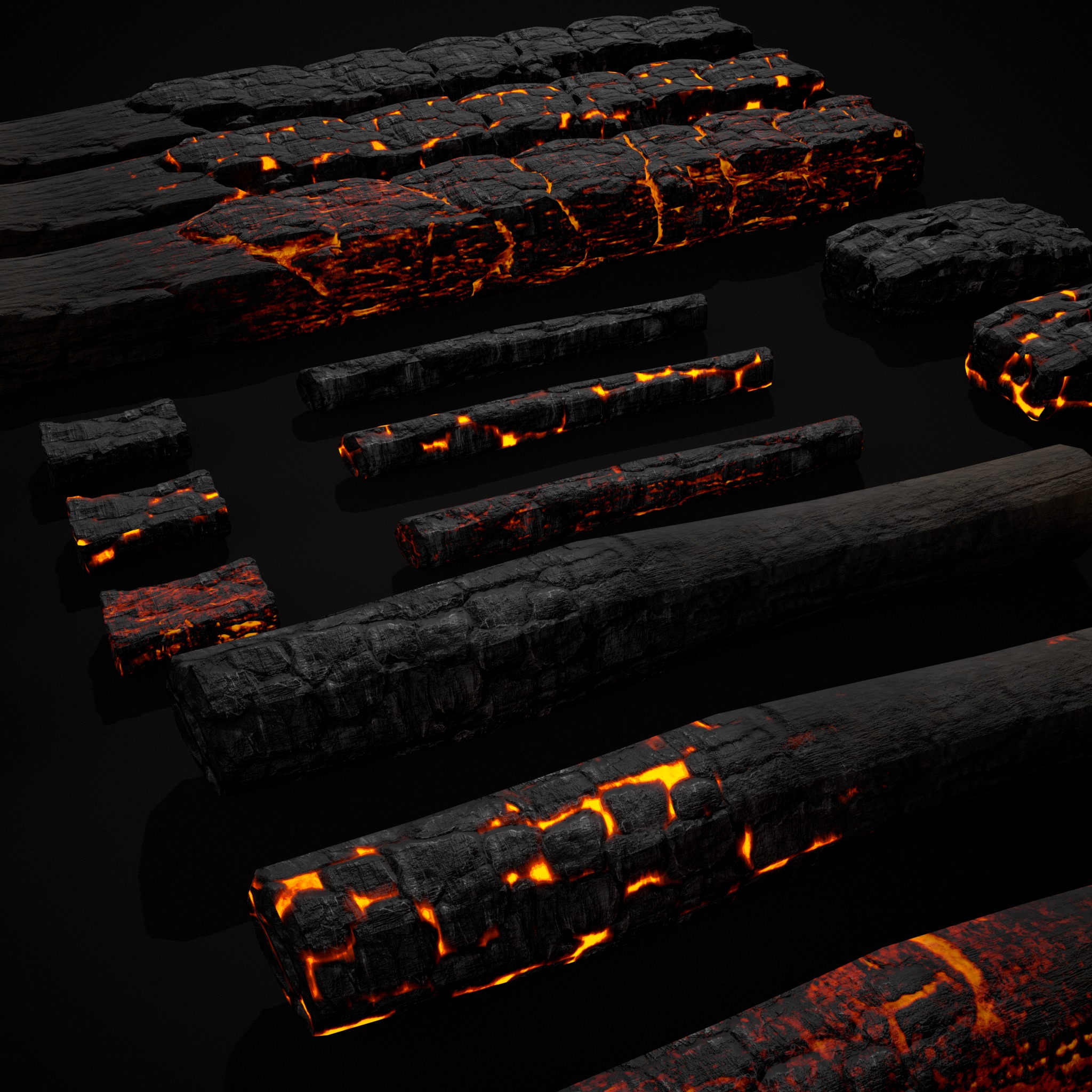 Wood Burnt Coals Low-poly 3D model_13
