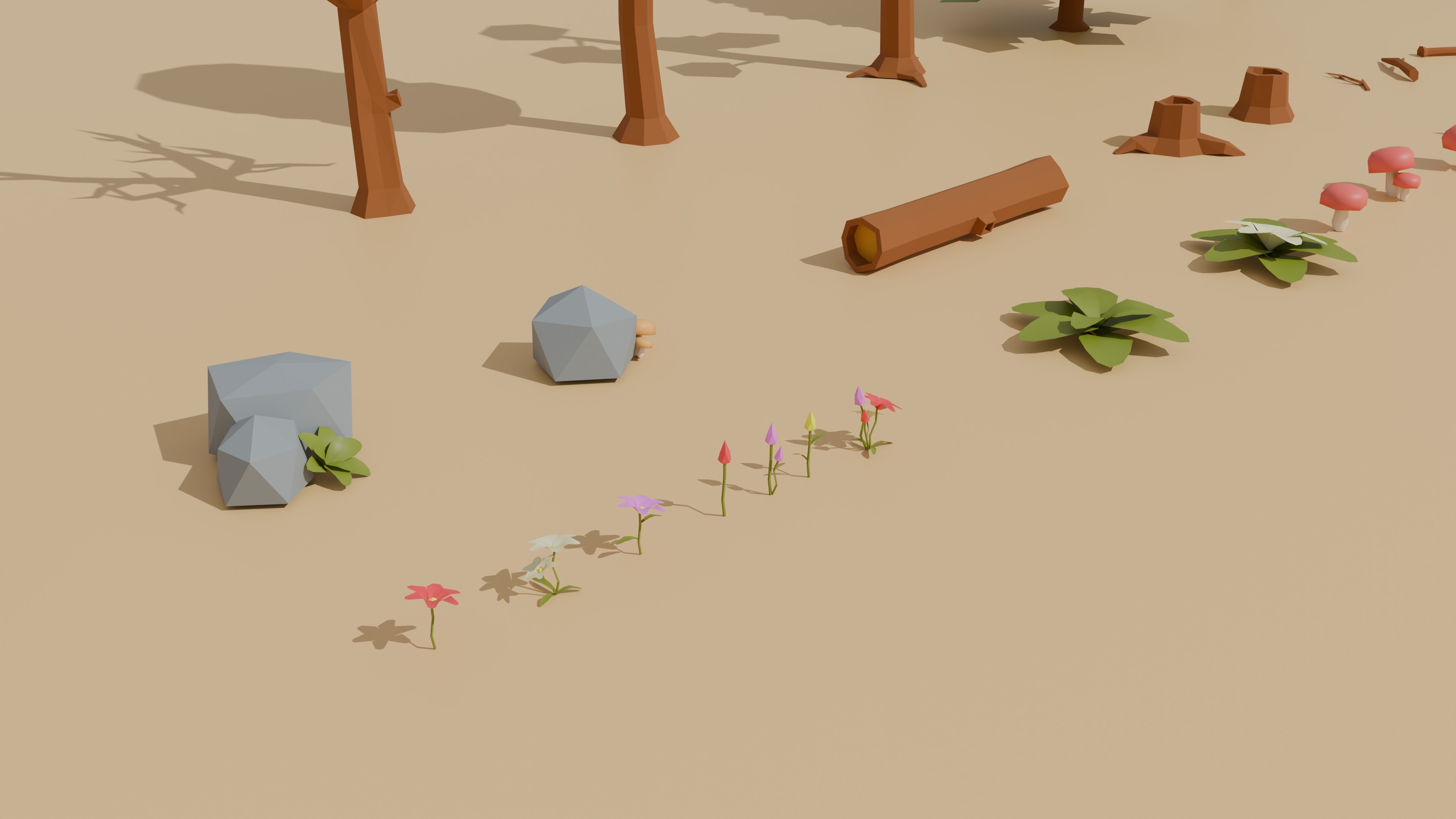 Low Poly Trees Grass Plants and Rocks VR  AR  Low-poly 3d model Low-poly 3D model_2