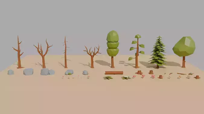 Low Poly Trees Grass Plants and Rocks VR  AR  Low-poly 3d model