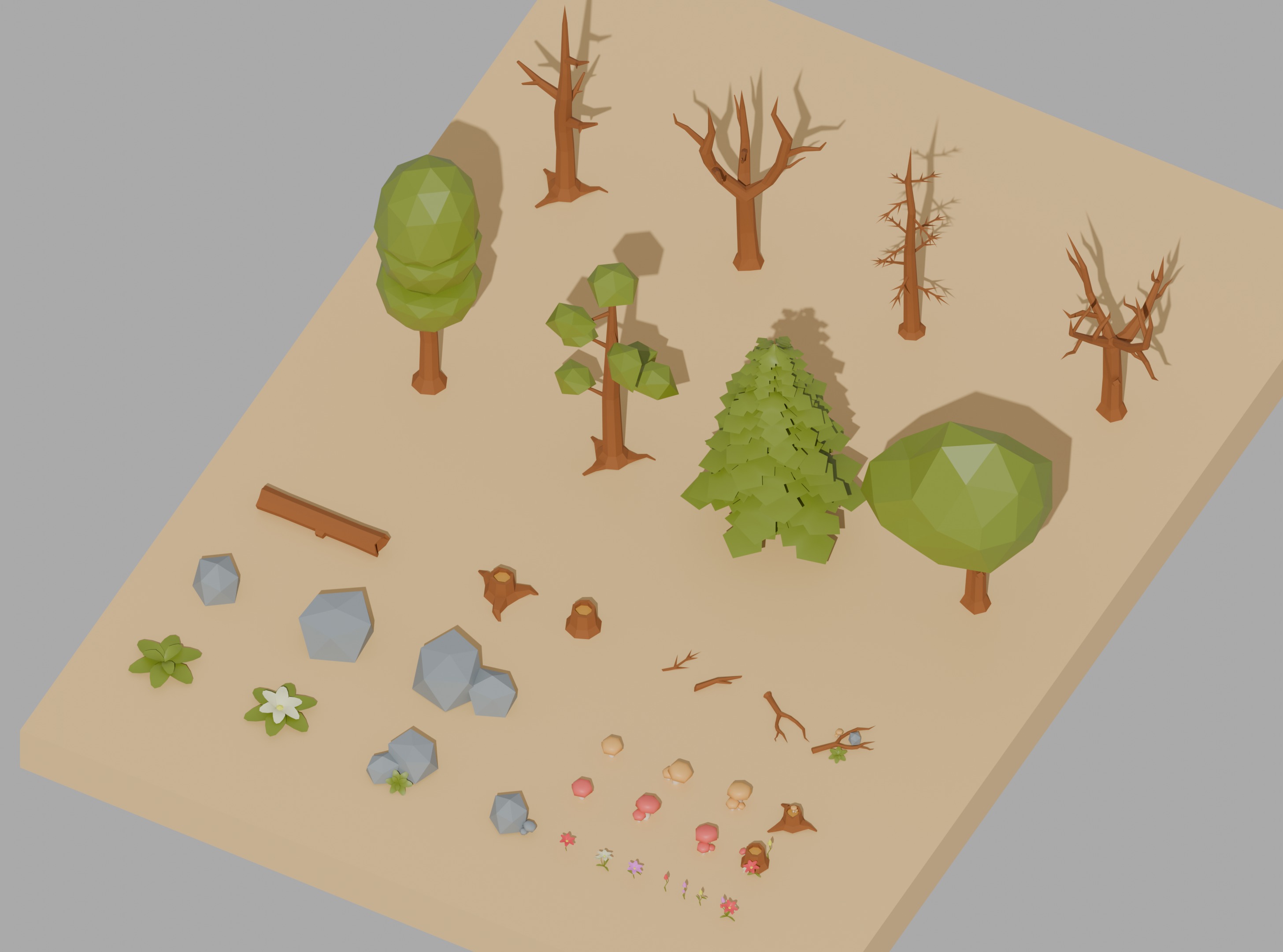 Low Poly Trees Grass Plants and Rocks VR  AR  Low-poly 3d model Low-poly 3D model_3