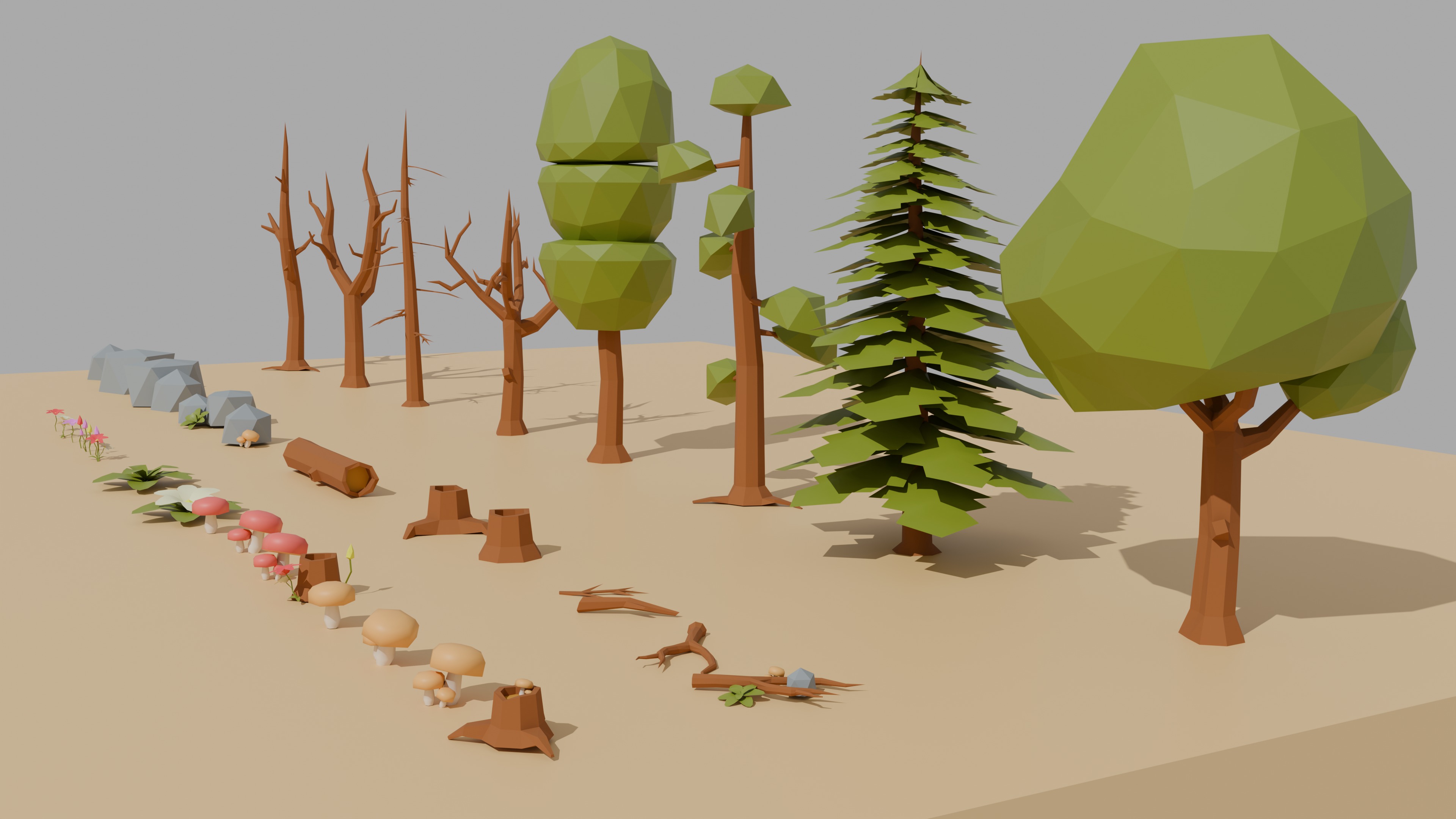 Low Poly Trees Grass Plants and Rocks VR  AR  Low-poly 3d model Low-poly 3D model_1
