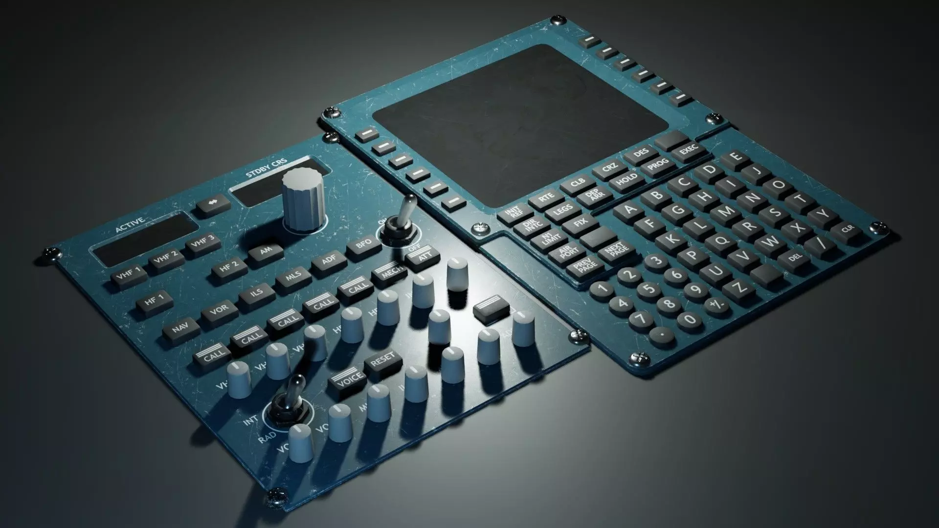 Airplane Radio panel and Flight Managment Computer low-poly Low-poly 3D model_0