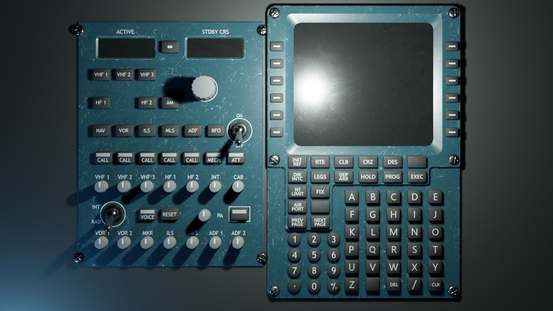 Airplane Radio panel and Flight Managment Computer low-poly Low-poly 3D model_1