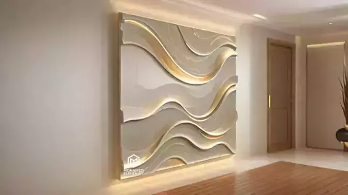 modern panel wall decor set wall relief mural CNC 90 3D model