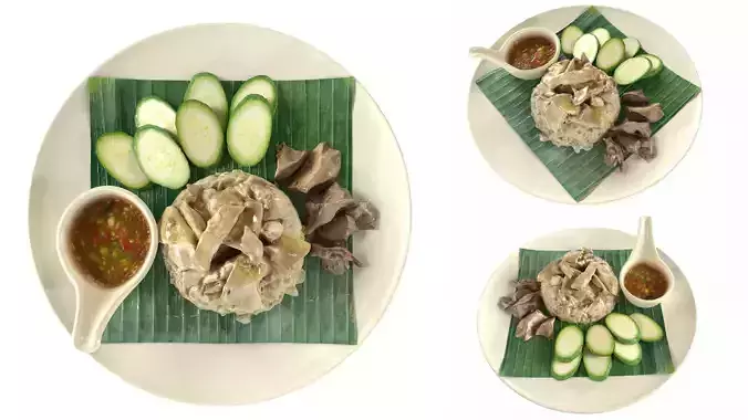 Rice steamed with chicken or Khao Man Gai