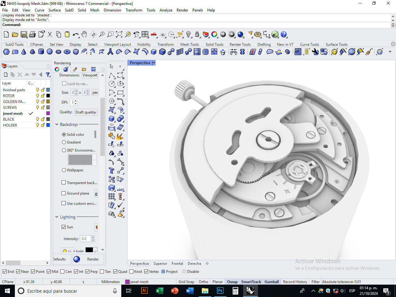 NH35 Mechanical Watch Movement Low-poly 3D model_26