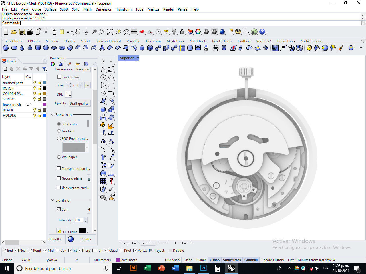 NH35 Mechanical Watch Movement Low-poly 3D model_18