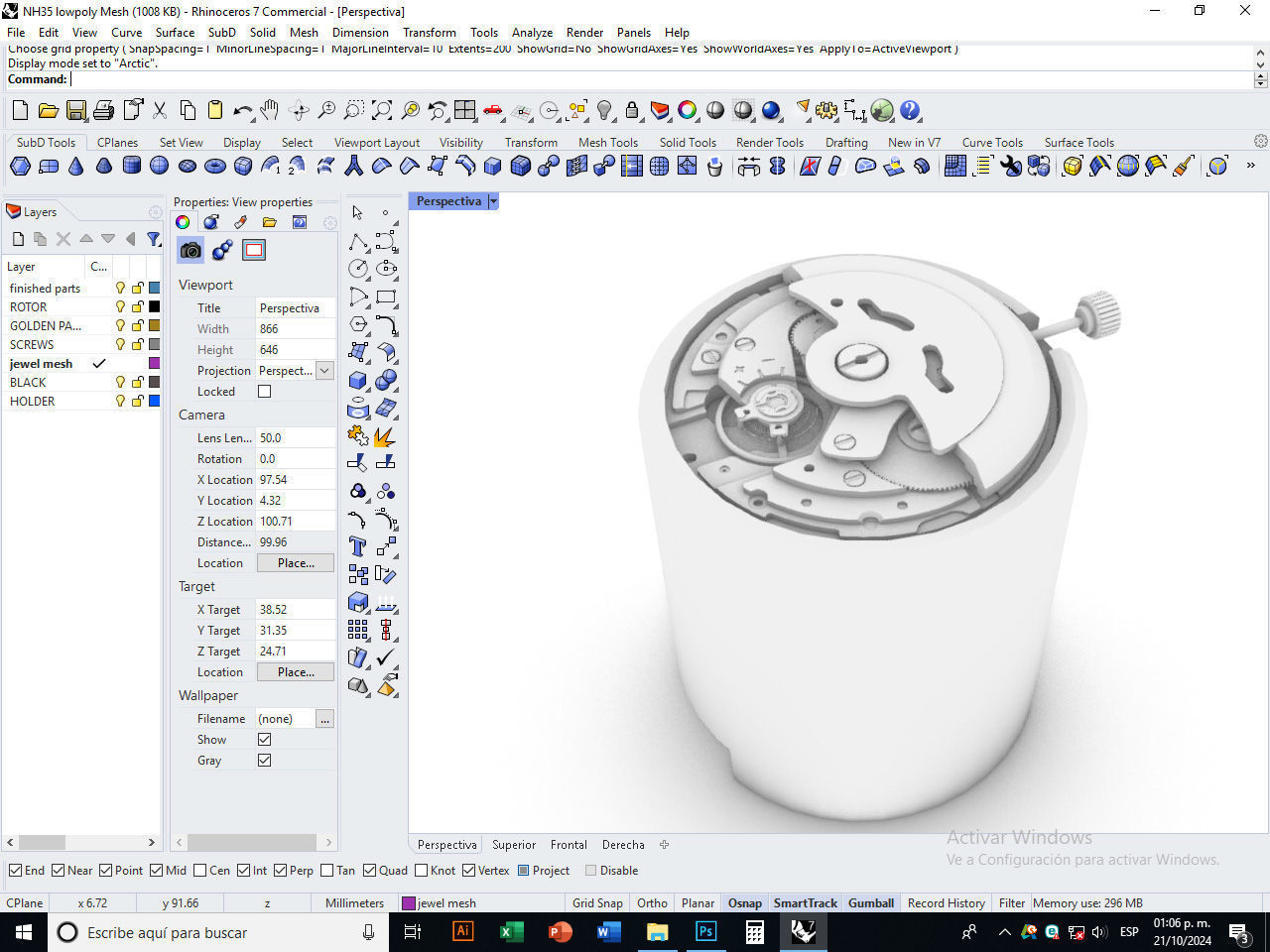 NH35 Mechanical Watch Movement Low-poly 3D model_14