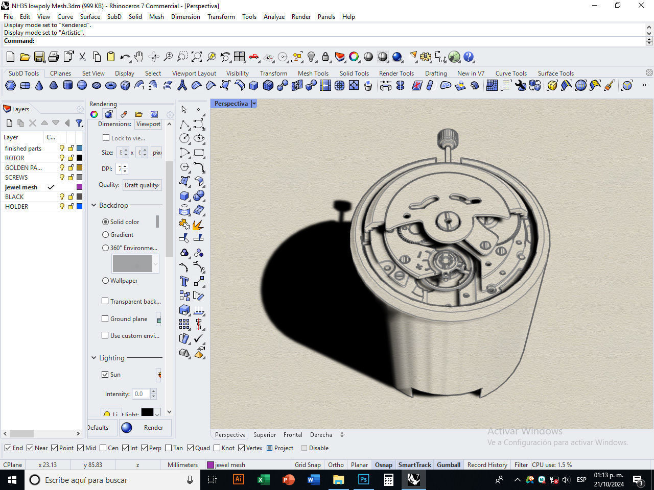 NH35 Mechanical Watch Movement Low-poly 3D model_24