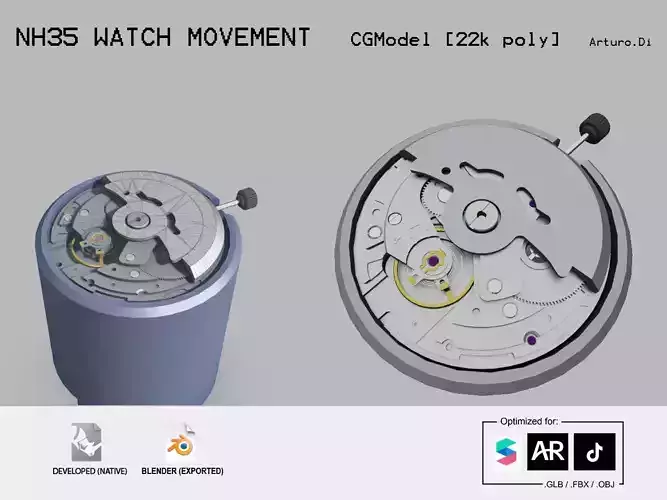 NH35 Mechanical Watch Movement Low-poly 3D model