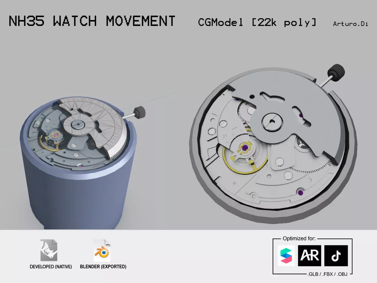 NH35 Mechanical Watch Movement Low-poly 3D model_0