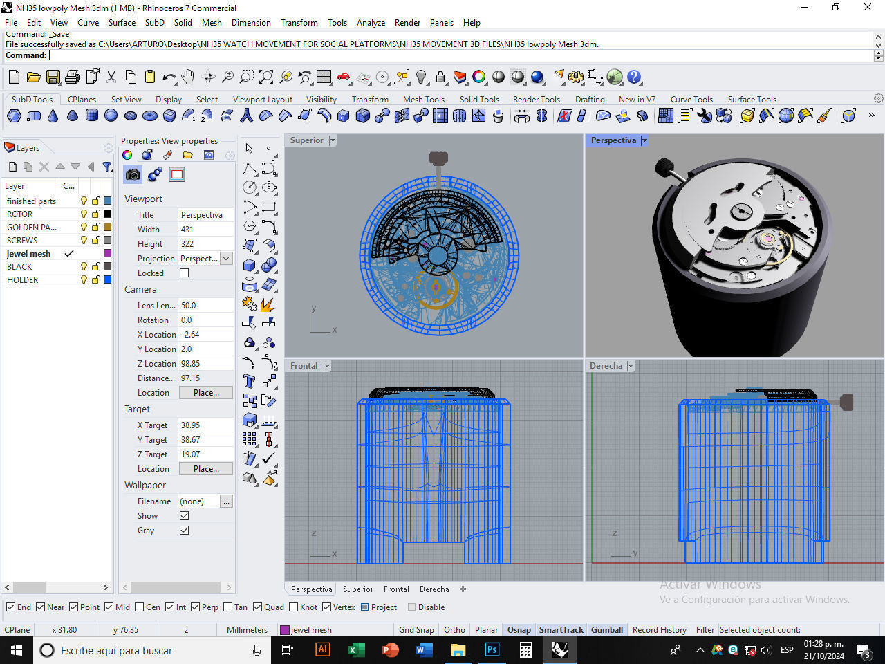 NH35 Mechanical Watch Movement Low-poly 3D model_1