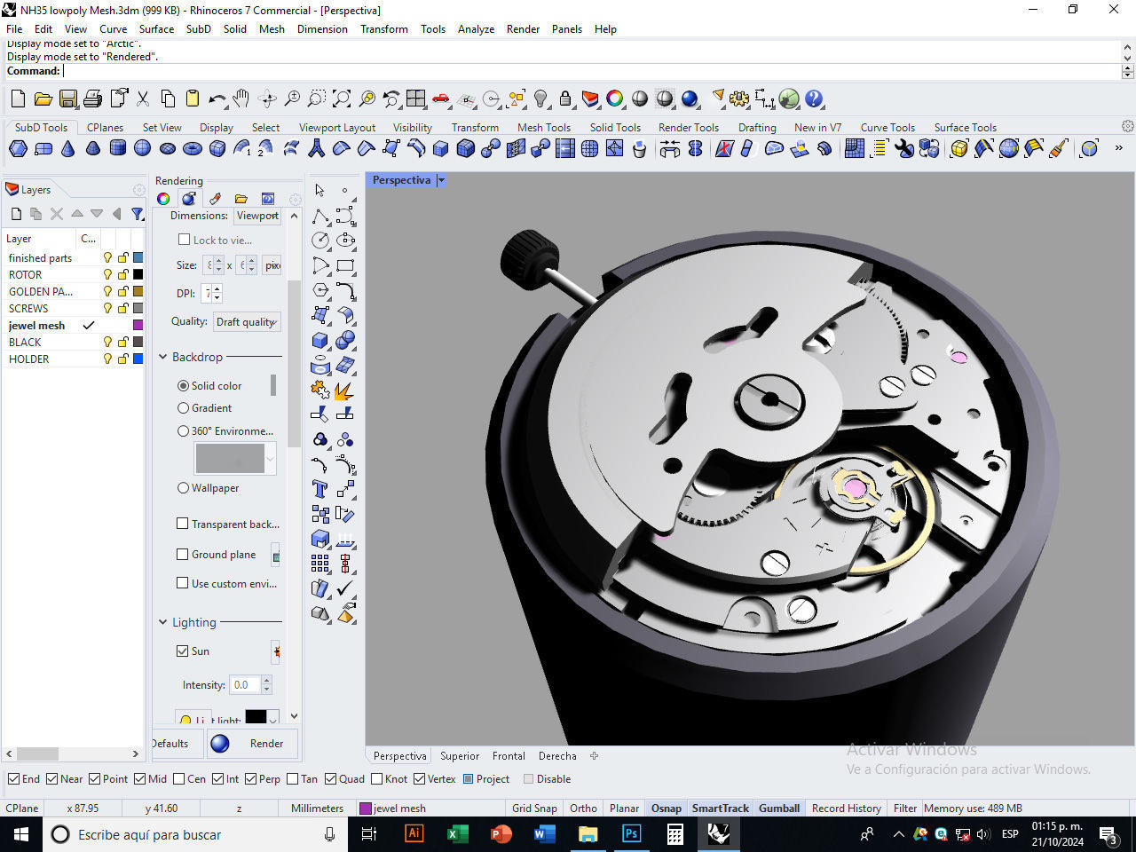 NH35 Mechanical Watch Movement Low-poly 3D model_27