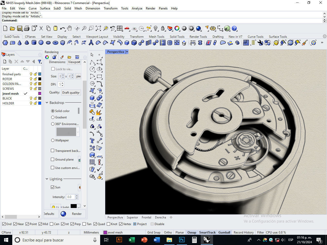 NH35 Mechanical Watch Movement Low-poly 3D model_28