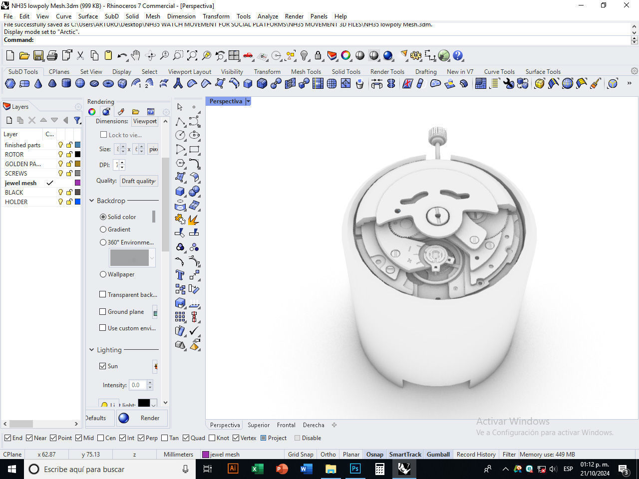 NH35 Mechanical Watch Movement Low-poly 3D model_22