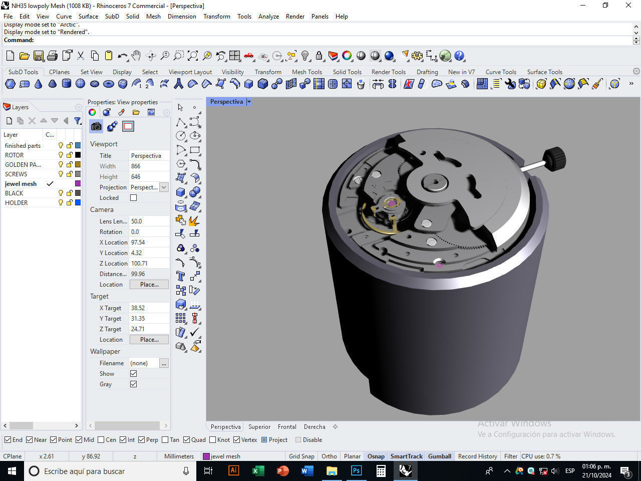 NH35 Mechanical Watch Movement Low-poly 3D model_15