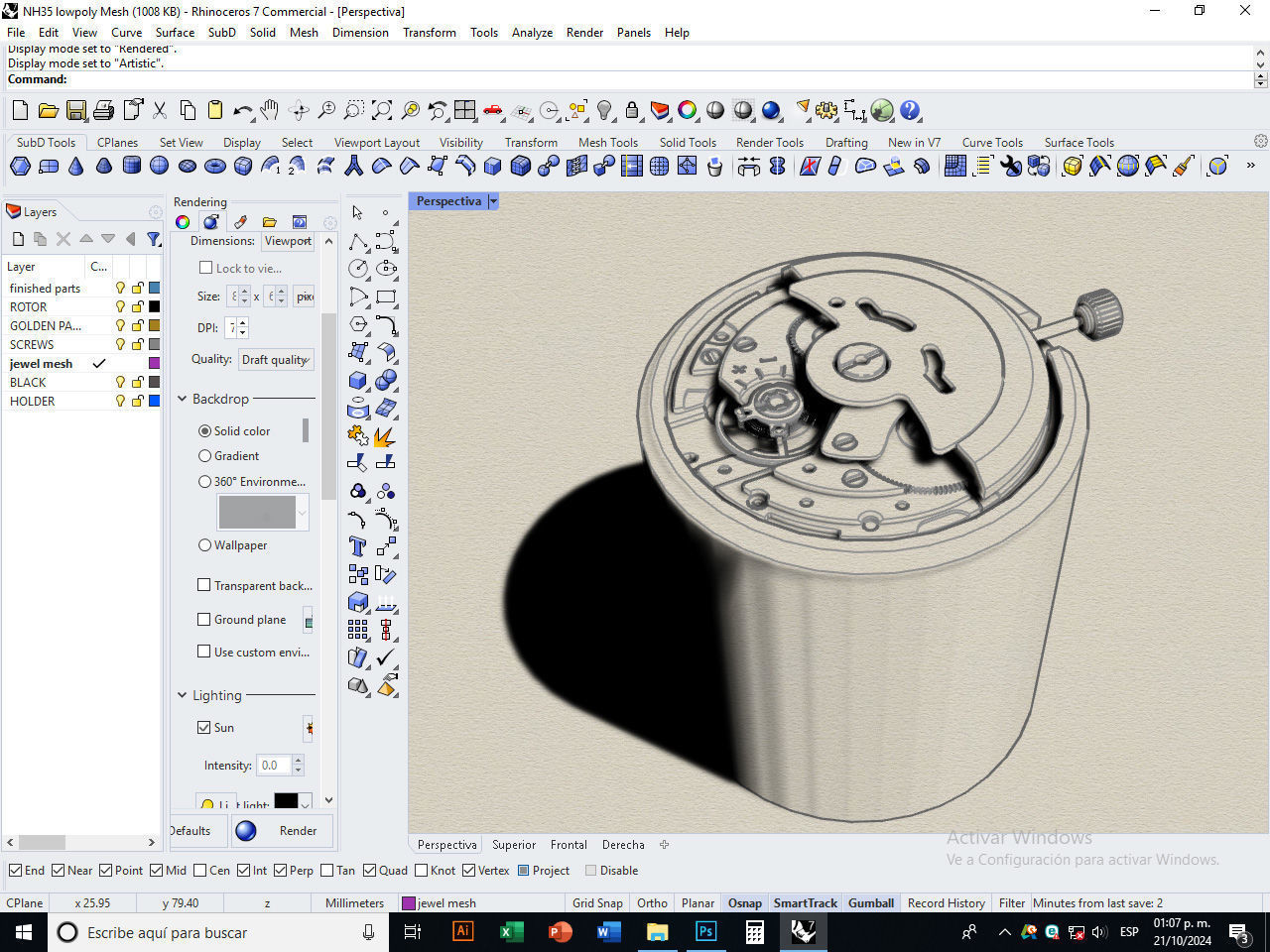 NH35 Mechanical Watch Movement Low-poly 3D model_16
