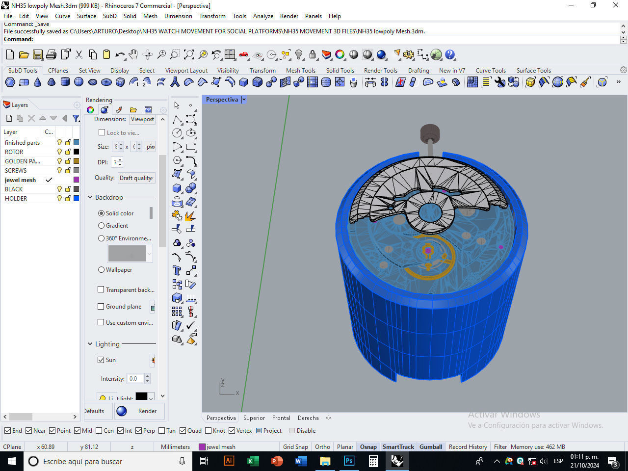 NH35 Mechanical Watch Movement Low-poly 3D model_21