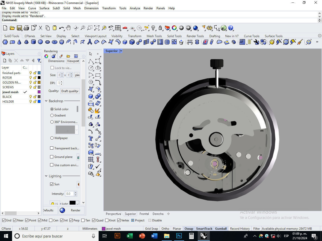 NH35 Mechanical Watch Movement Low-poly 3D model_19