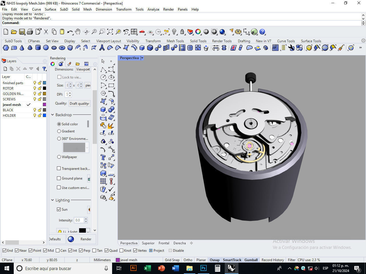 NH35 Mechanical Watch Movement Low-poly 3D model_23