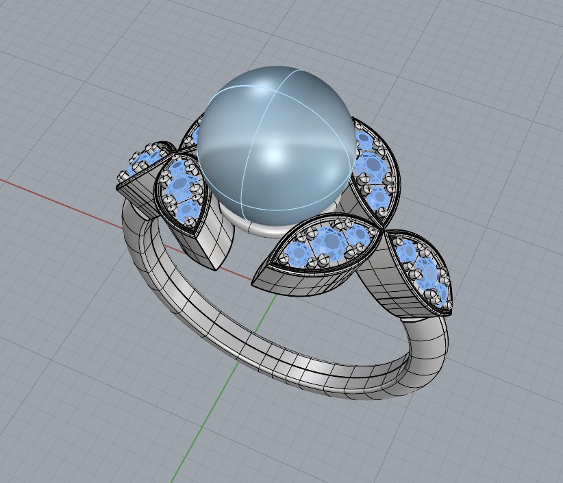 Pearl and diamonds ring 3D print model_1